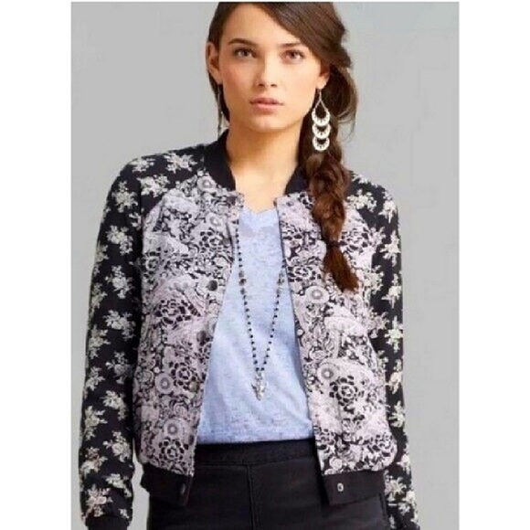 Free People black bomber jacket floral small - Picture 2 of 7